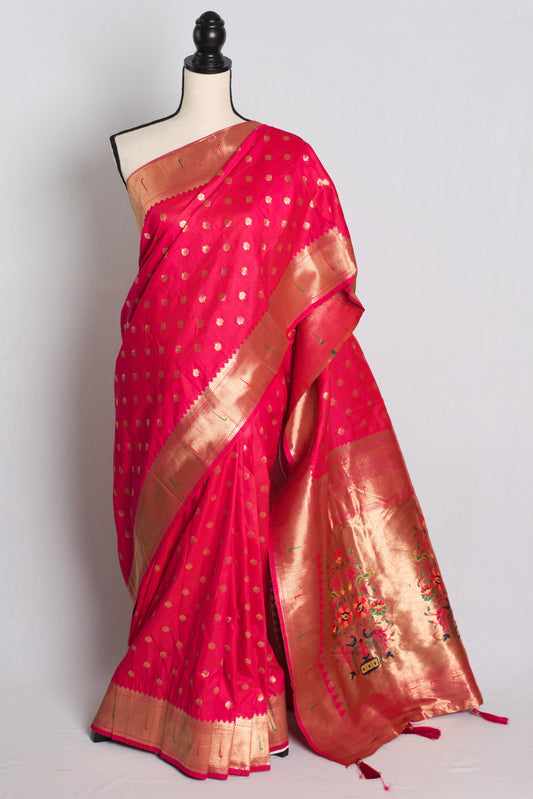 Blended Silk Paithani Saree Dark Pink and Gold.