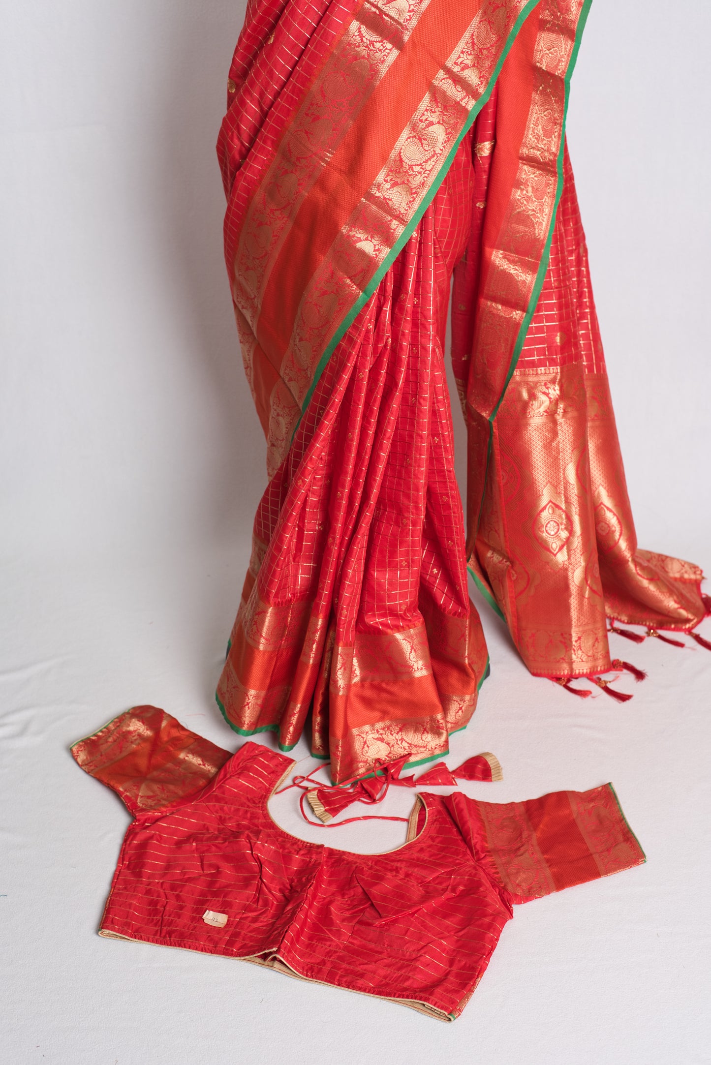 Blended Silk Banarasi Saree with 42 Size Blouse in Red.