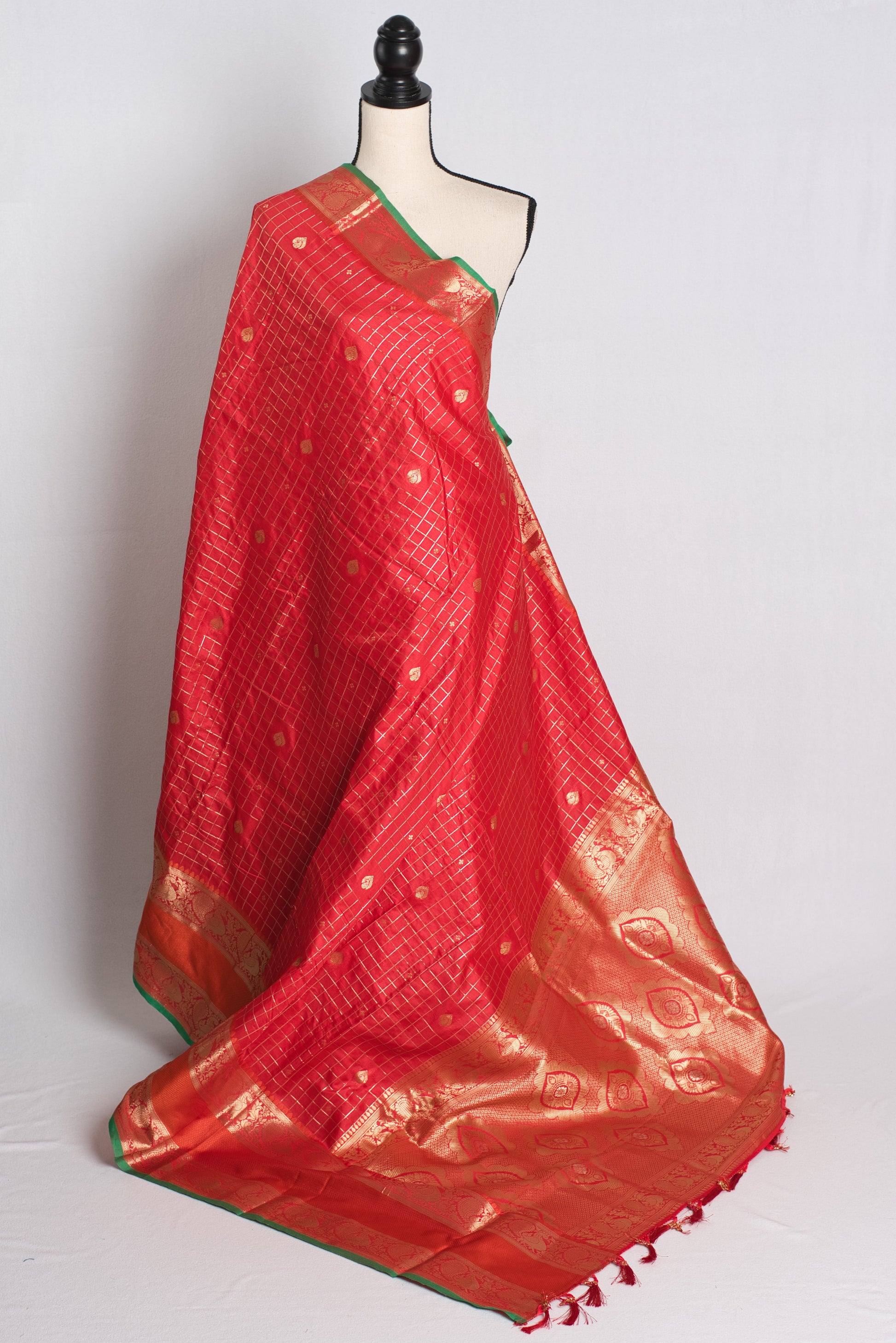 Blended Silk Banarasi Saree with 42 Size Blouse in Red.