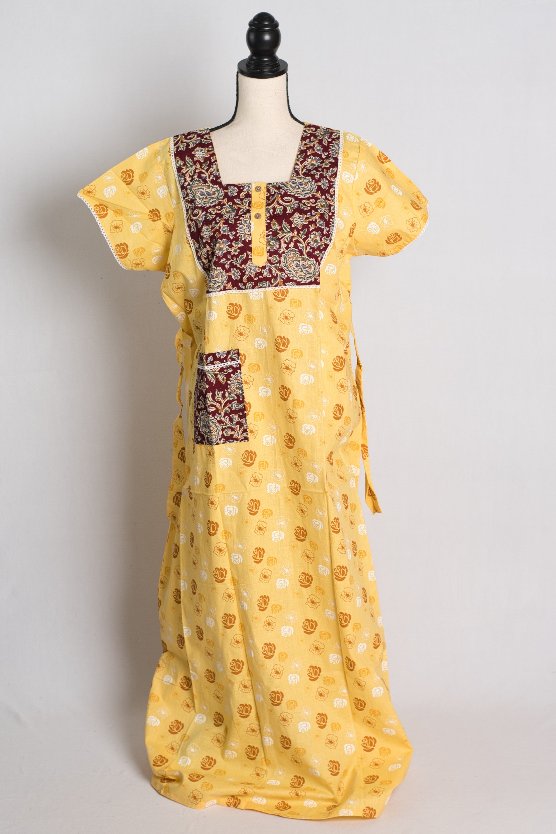 Yellow Pure Cotton Women Indian Nighty.