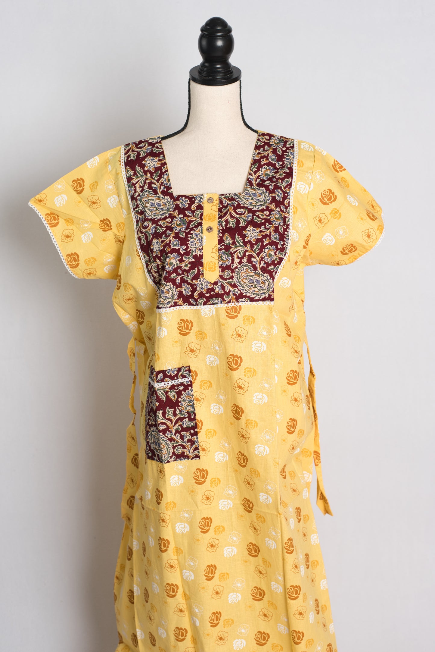 Yellow Pure Cotton Women Indian Nighty.