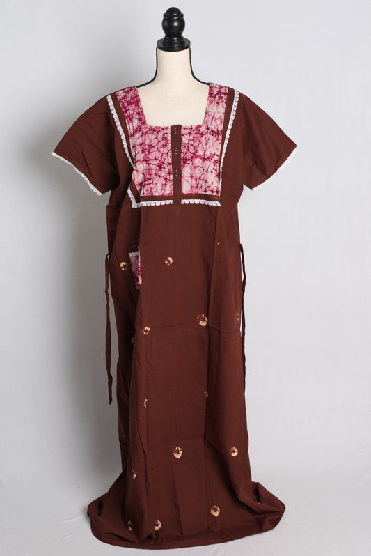 Brown Batik Pure Cotton Indian Women Night.