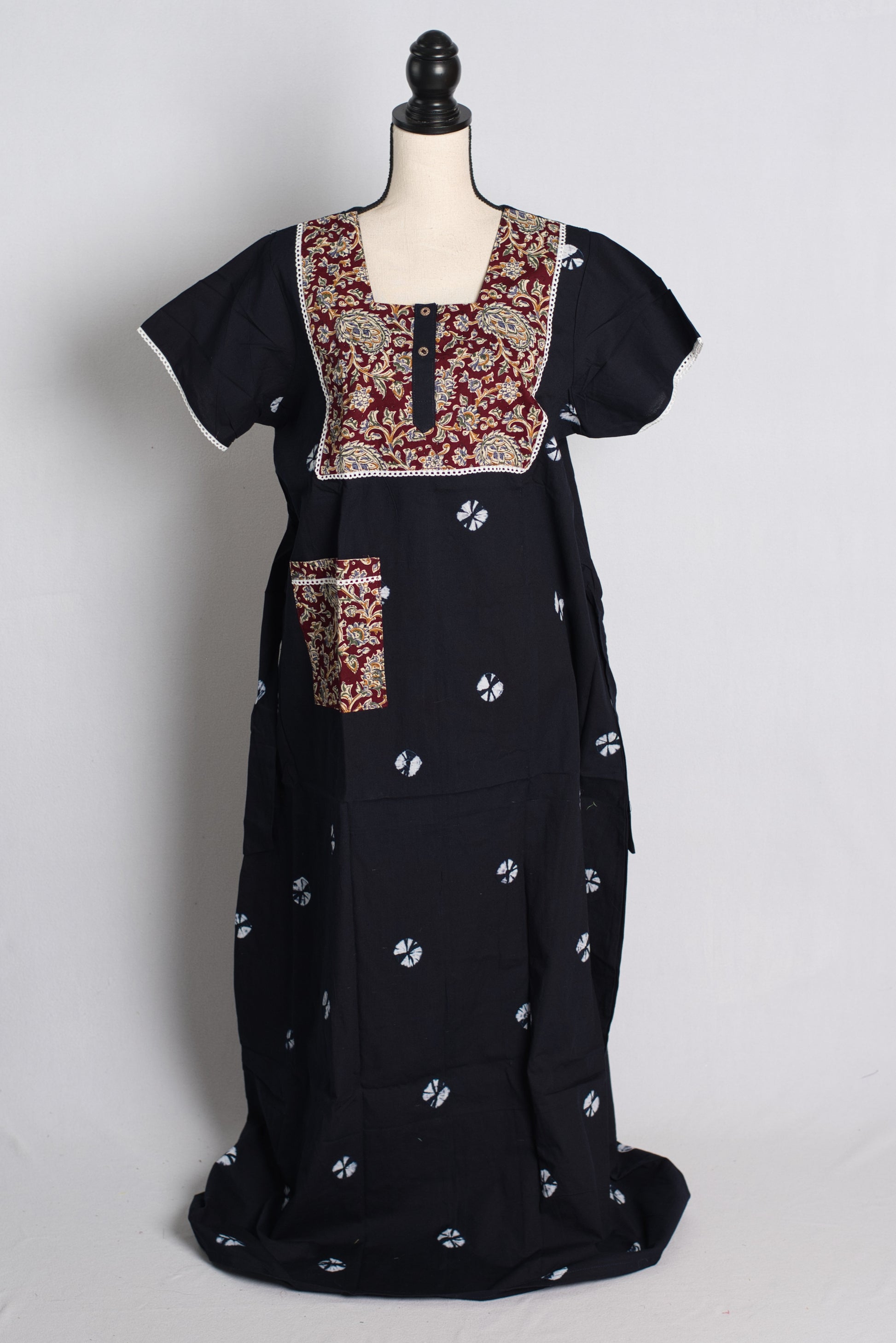 Black Batik Pure Cotton Indian Women Nighty.