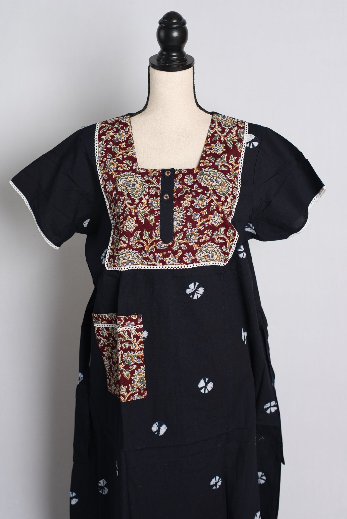 Black Batik Pure Cotton Indian Women Nighty.