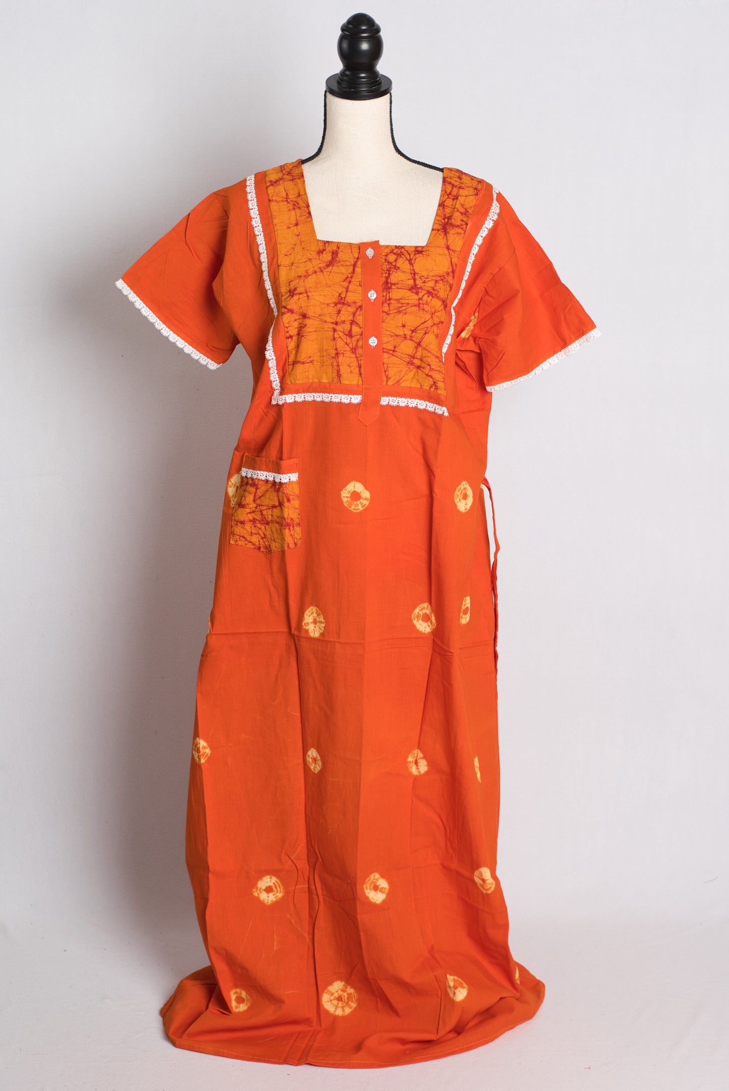 Orange Batik Pure Cotton Indian Women Nighty.