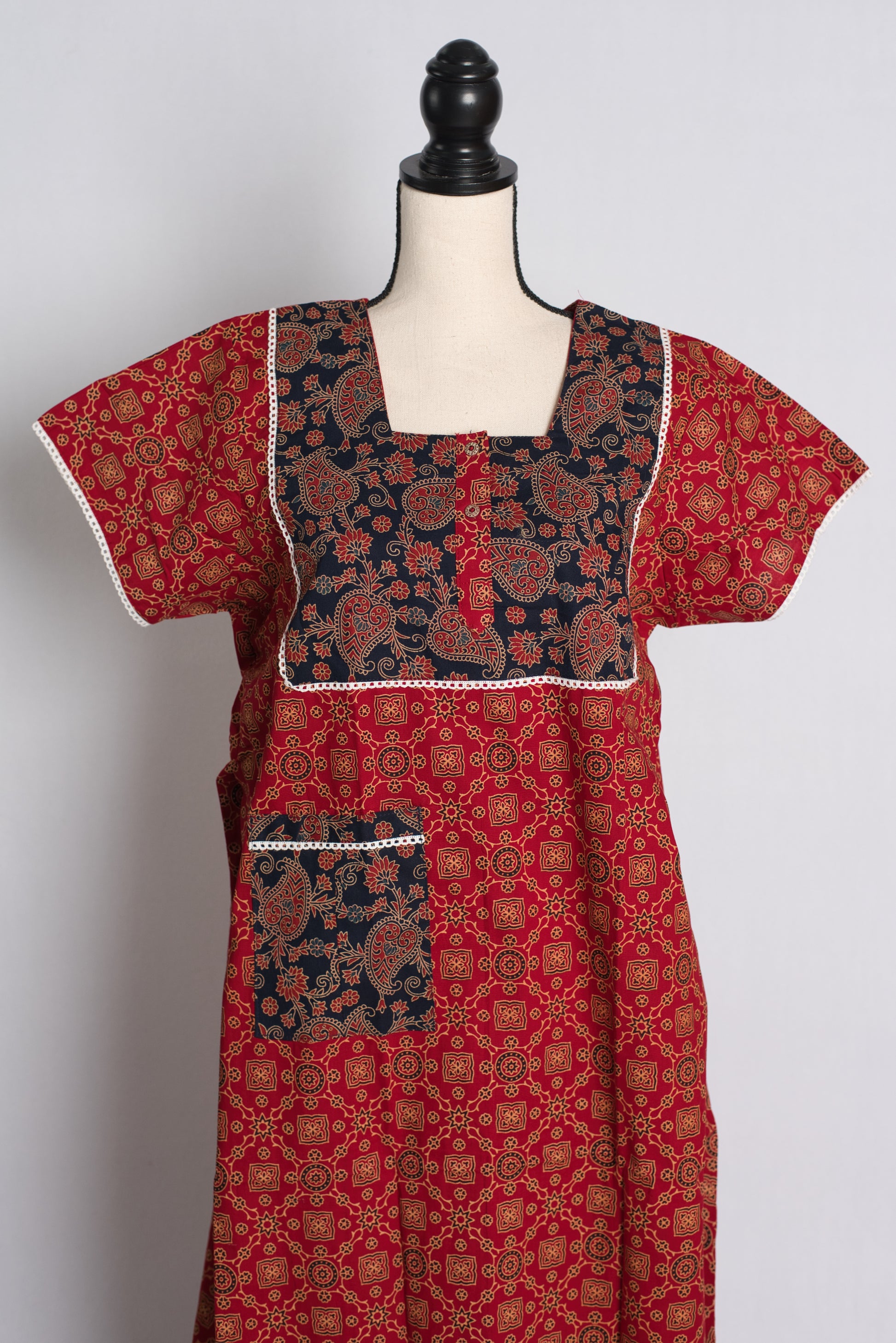 Red Kalamkari Pure Cotton Indian Women Nighty.