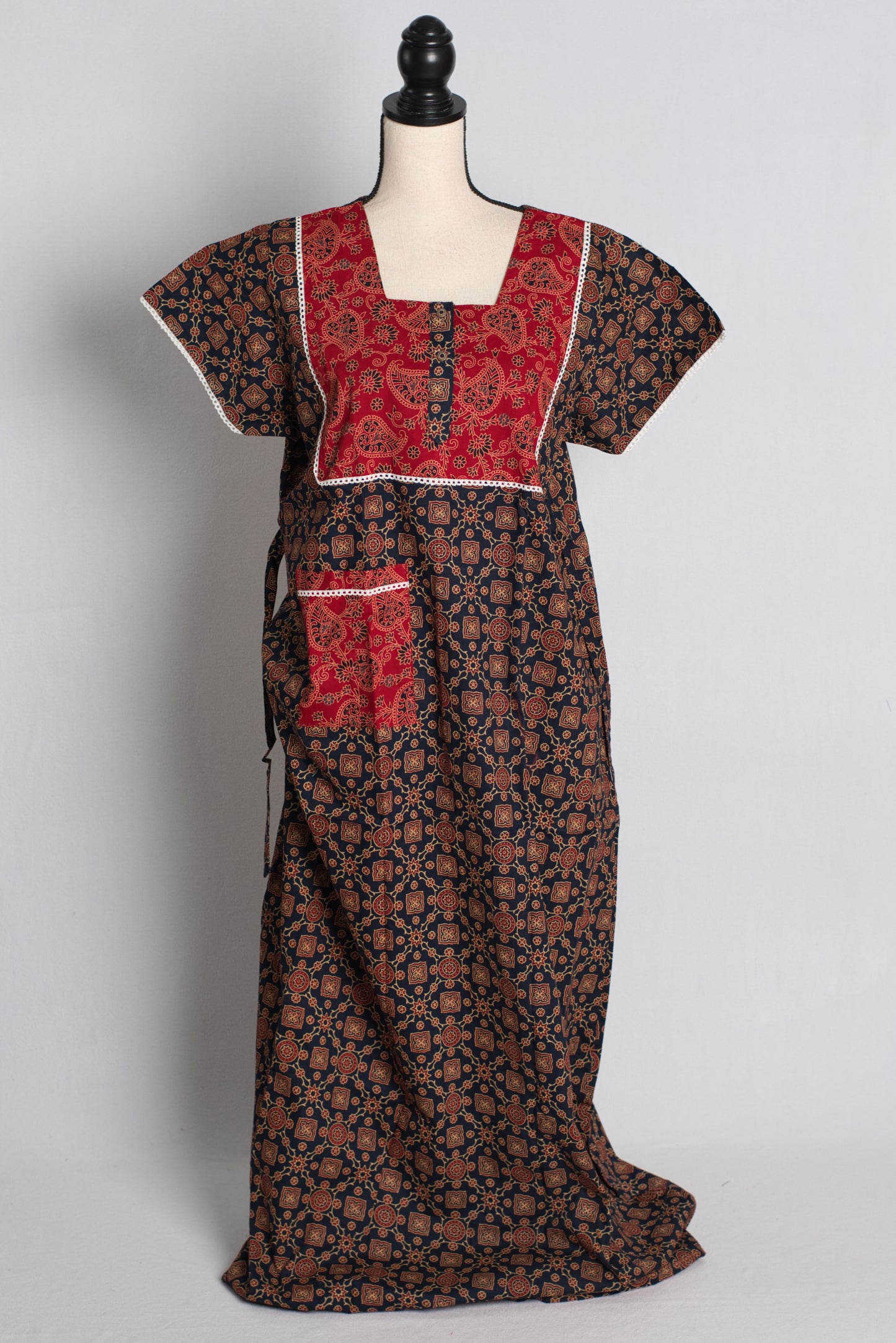 Black Kalamkari Pure Cotton Indian Women Nighty.