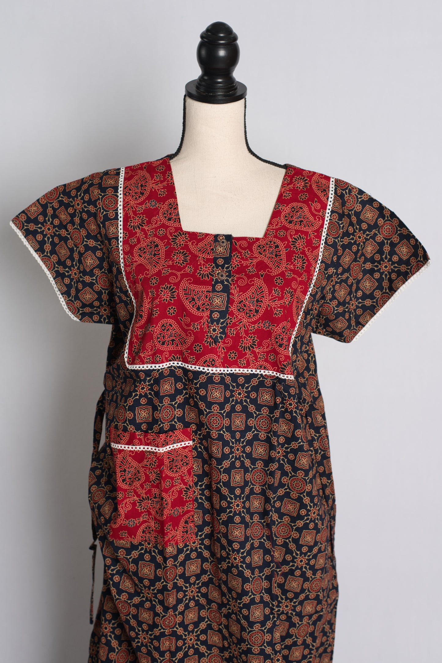 Black Kalamkari Pure Cotton Indian Women Nighty.