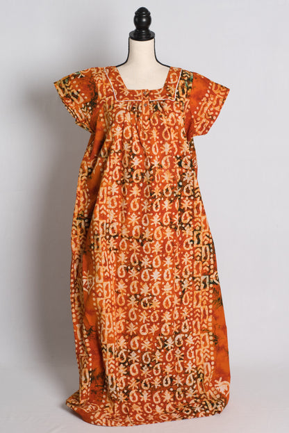 Orange Kolkata Batik Pure Cotton Indian Women Nighty.