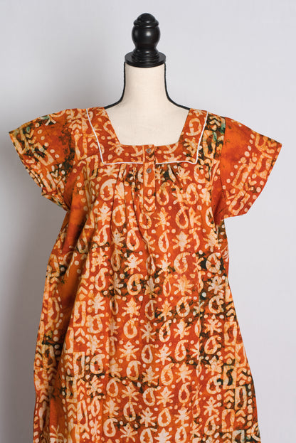 Orange Kolkata Batik Pure Cotton Indian Women Nighty.