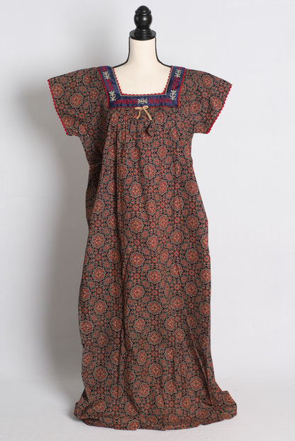 Dark Blue Kalamkari Pure Cotton Indian Women Nighty.