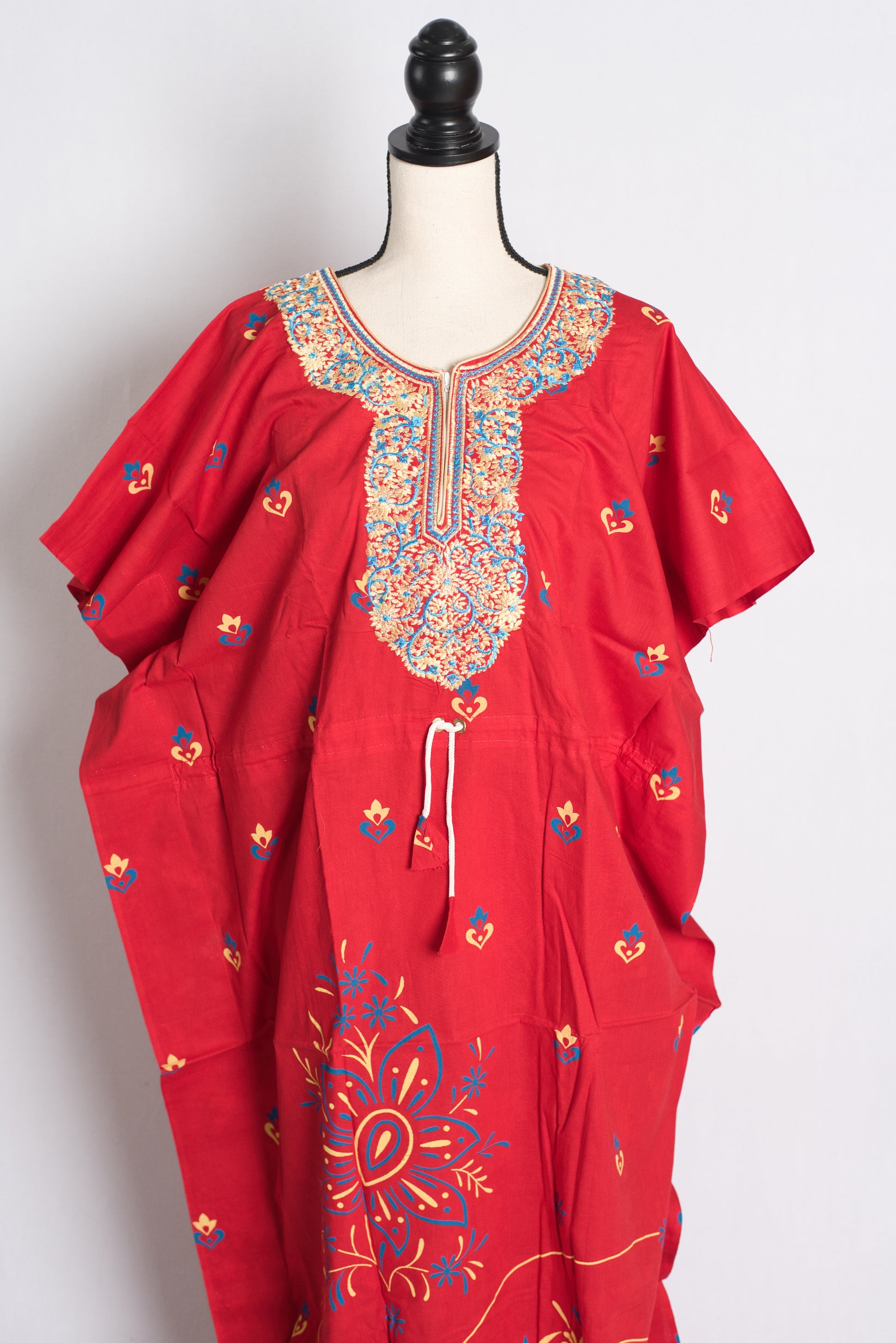 Red Pure Cotton Indian Kaftan Nighty.