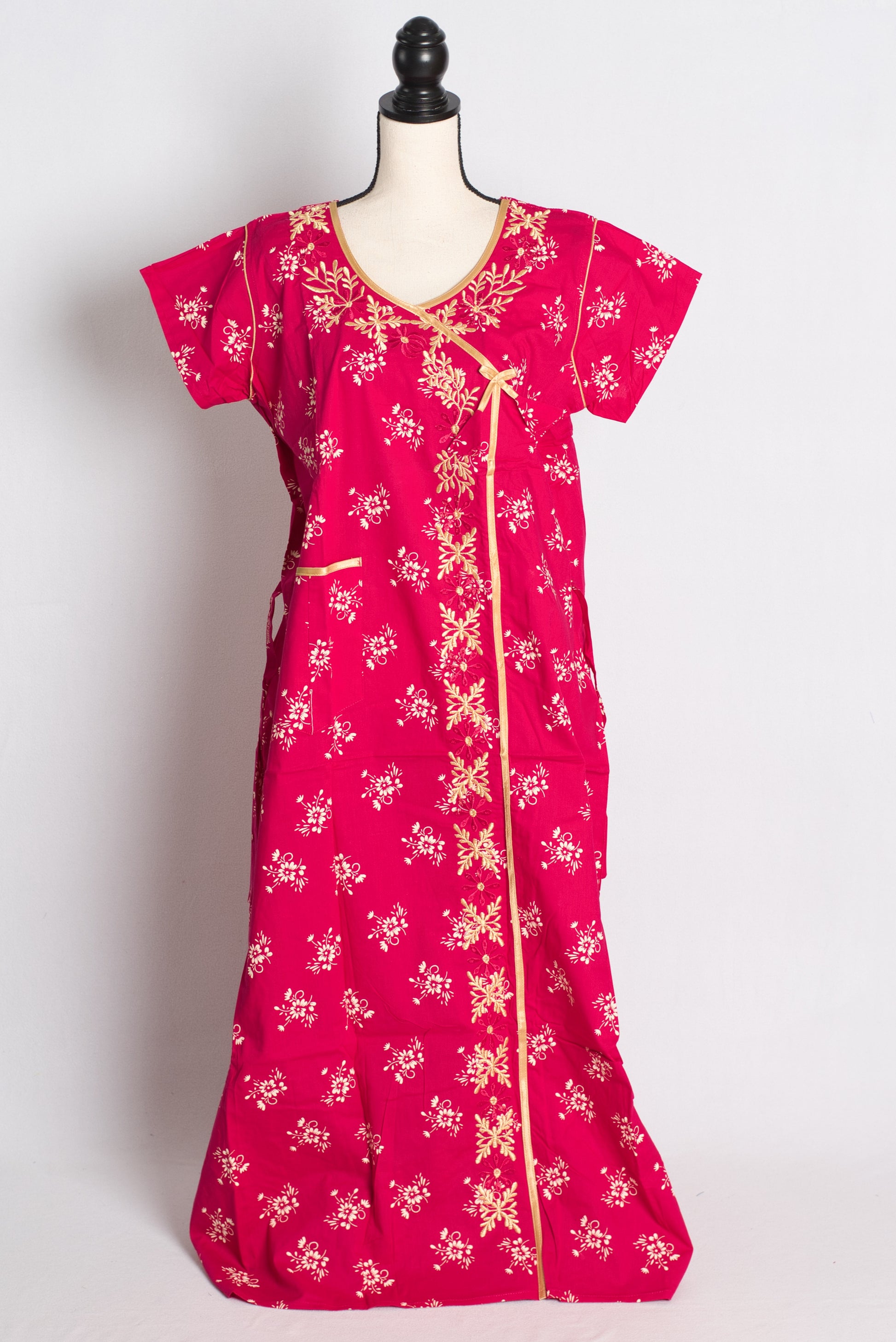 Pink Pure Cotton Indian Nighty in Size 4 XL in Angrakha Style.