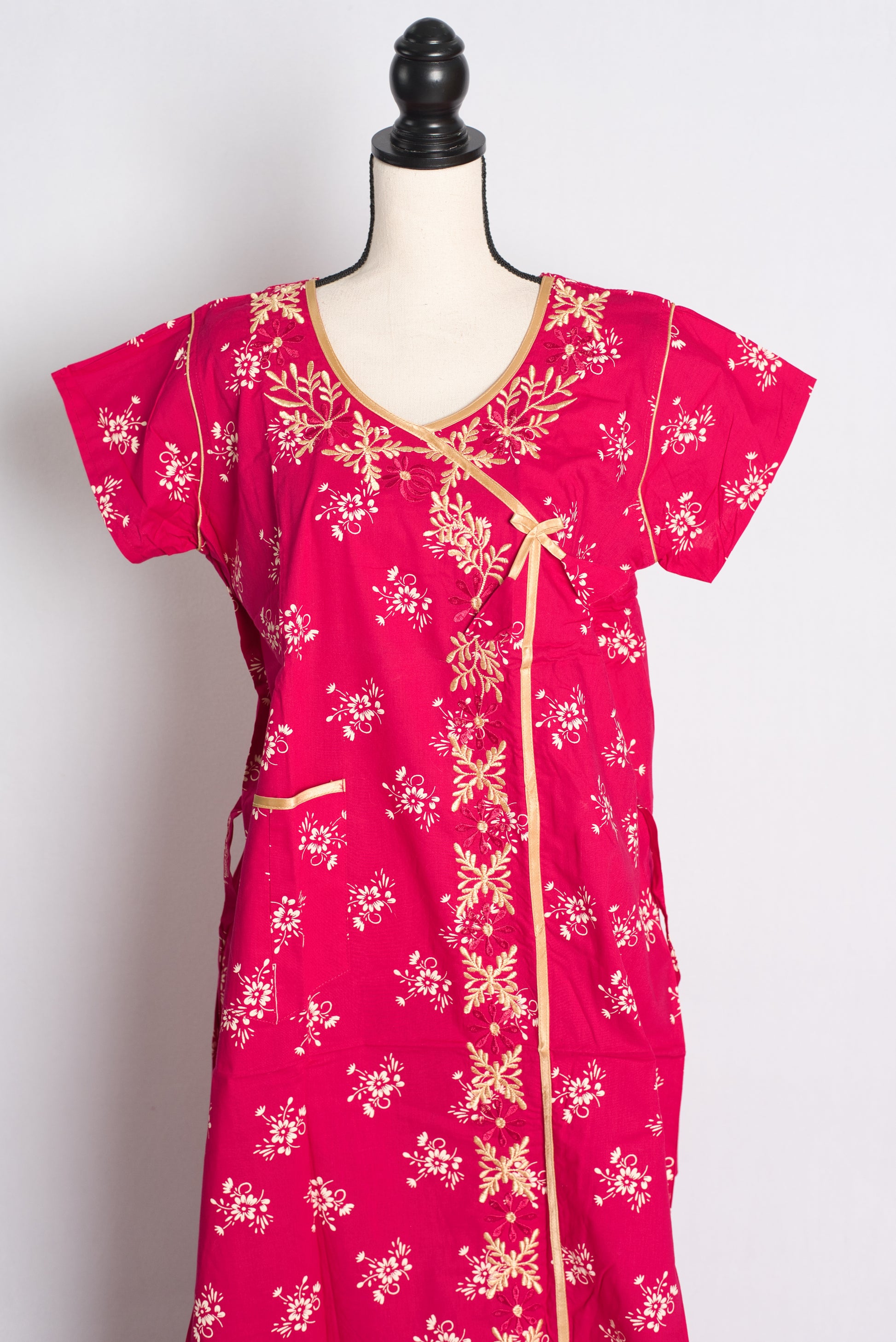 Pink Pure Cotton Indian Nighty in Size 4 XL in Angrakha Style.