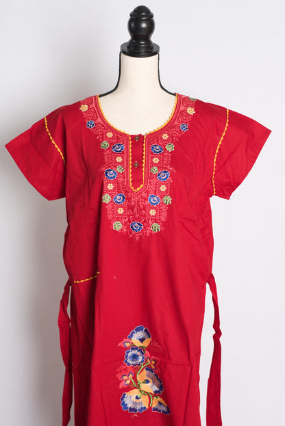 Red Embroidery Work Pure Cotton Indian Nighty.