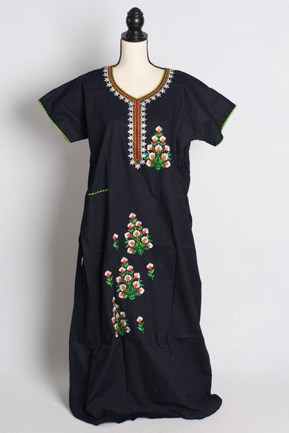 Dark Blue Embroidery Work Pure Cotton Indian Nighty.