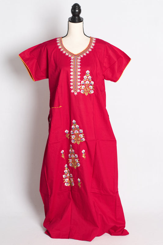 Pink Embroidery Work Pure Cotton Indian Nighty.