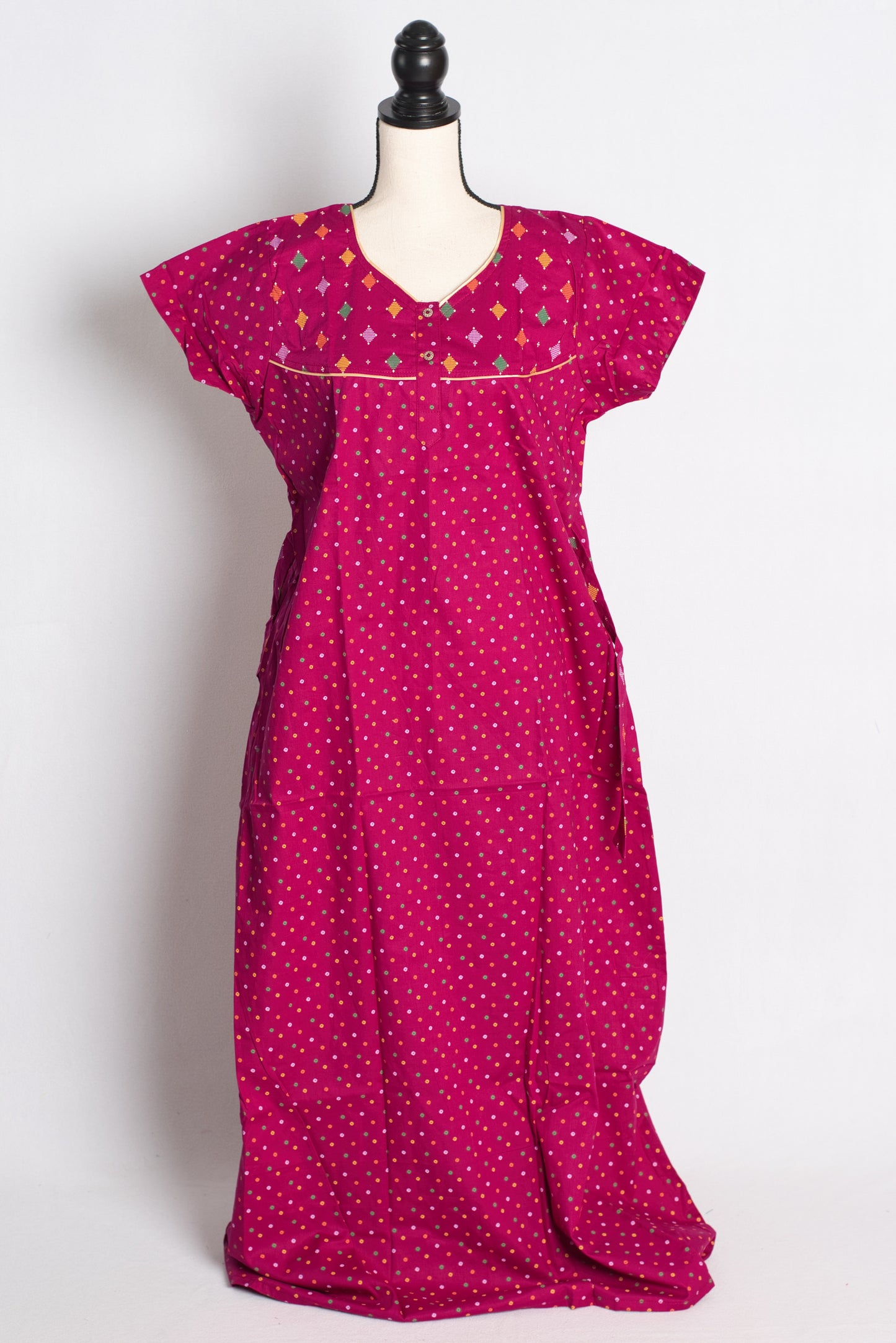 Purple Polka Dot Pure Cotton Indian Women Nighty.