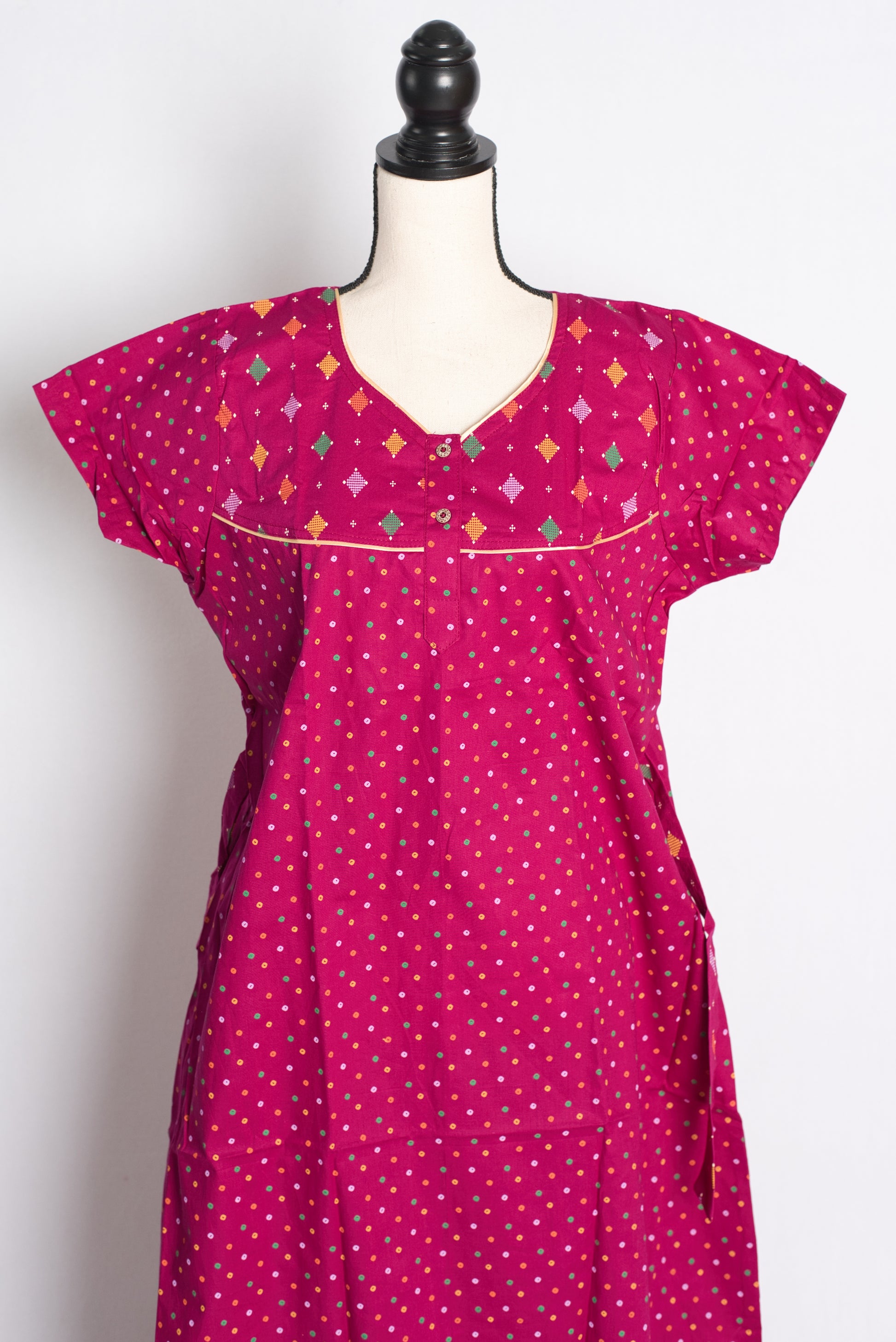 Purple Polka Dot Pure Cotton Indian Women Nighty.