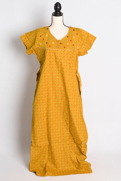 Yellow Polka Dot Pure Cotton Indian Women Nighty.