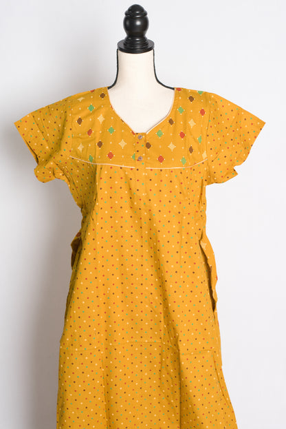 Yellow Polka Dot Pure Cotton Indian Women Nighty.