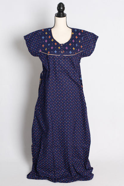 Blue Polka Dot Pure Cotton Indian Women Nighty.