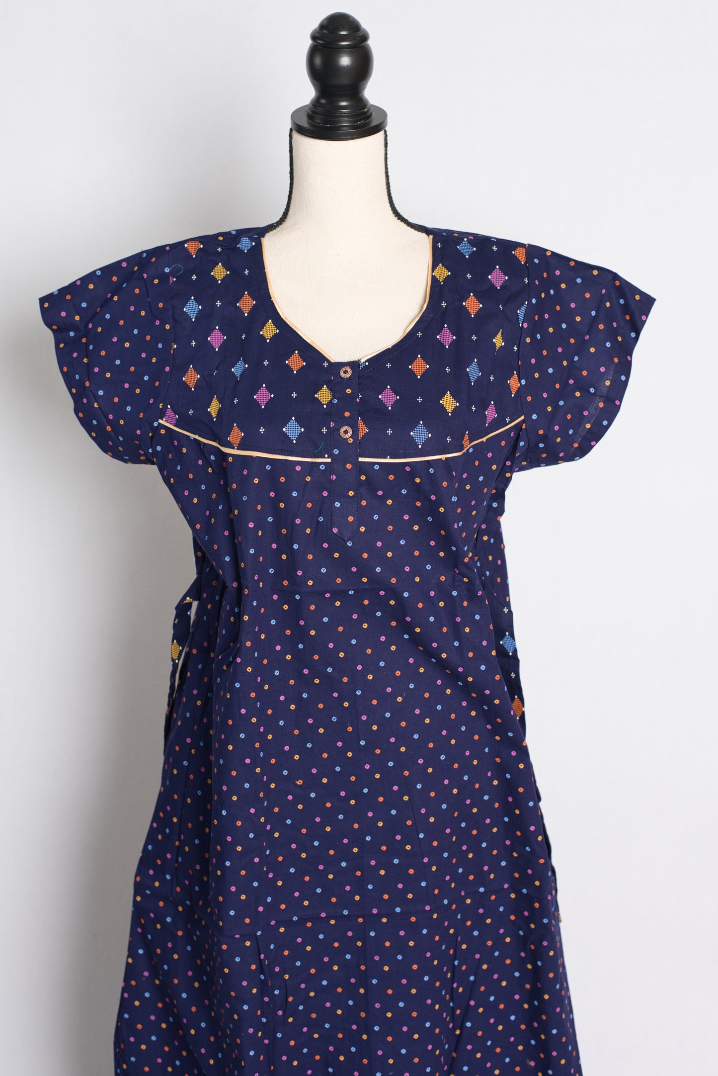 Blue Polka Dot Pure Cotton Indian Women Nighty.