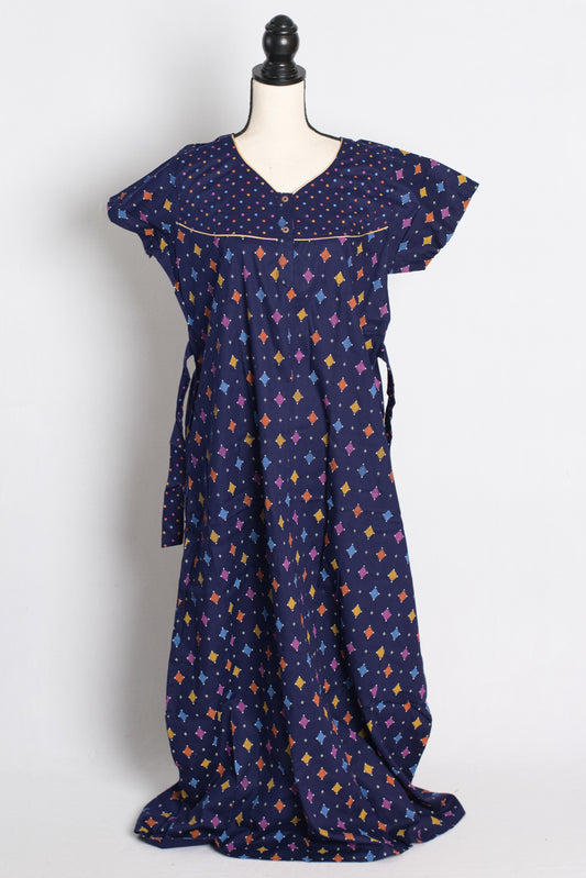 Blue Ikkat Print Pure Cotton Indian Women Nighty.