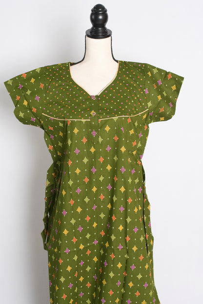 Green Ikkat Print Pure Cotton Indian Women Nighty.