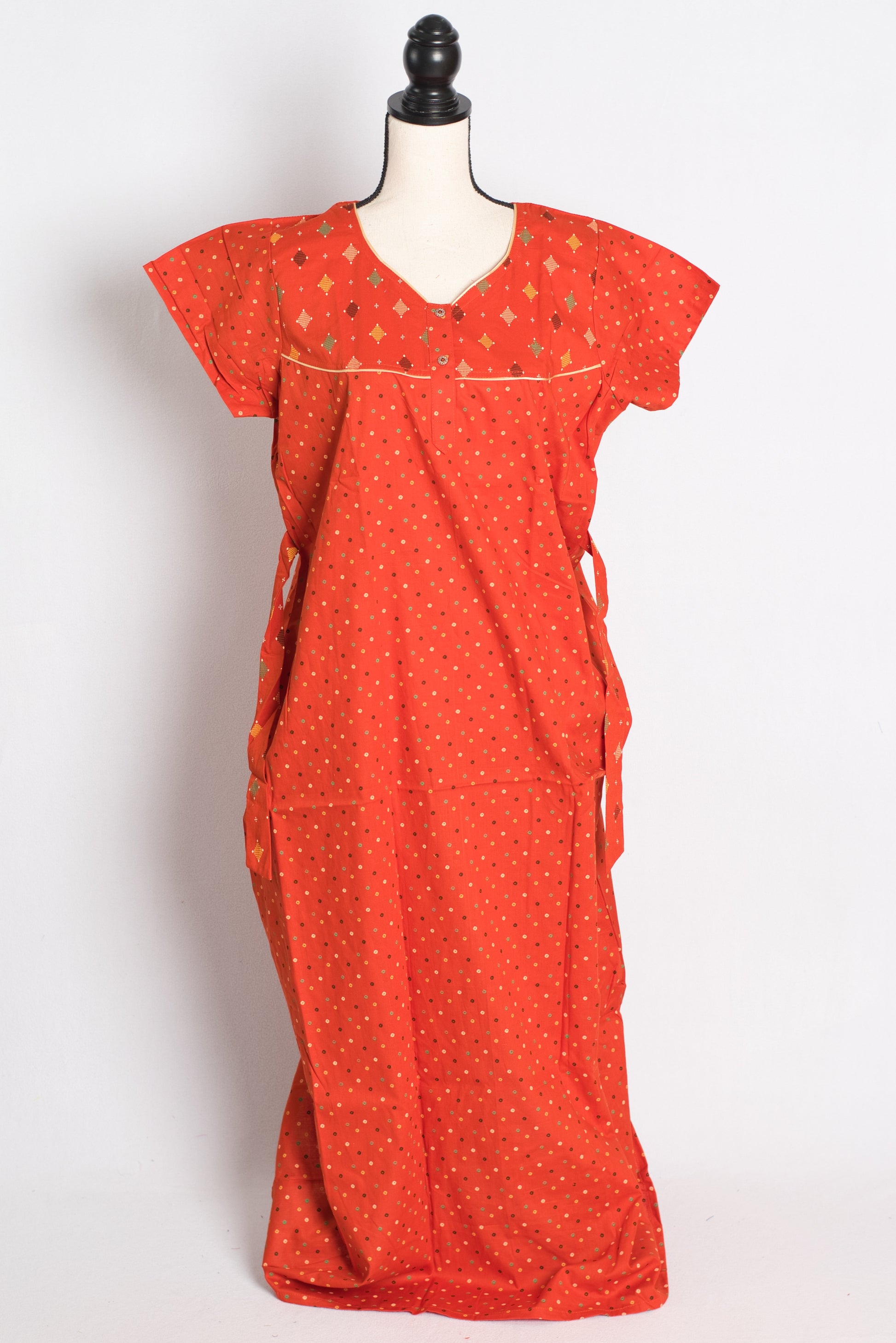 Orange Polka Dot Pure Cotton Indian Women Nighty.