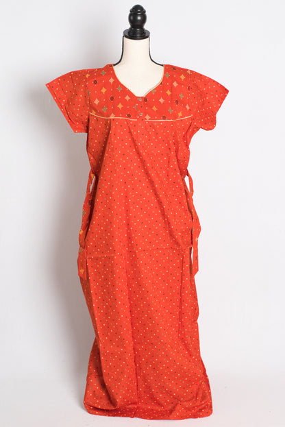 Orange Polka Dot Pure Cotton Indian Women Nighty.