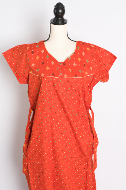 Orange Polka Dot Pure Cotton Indian Women Nighty.