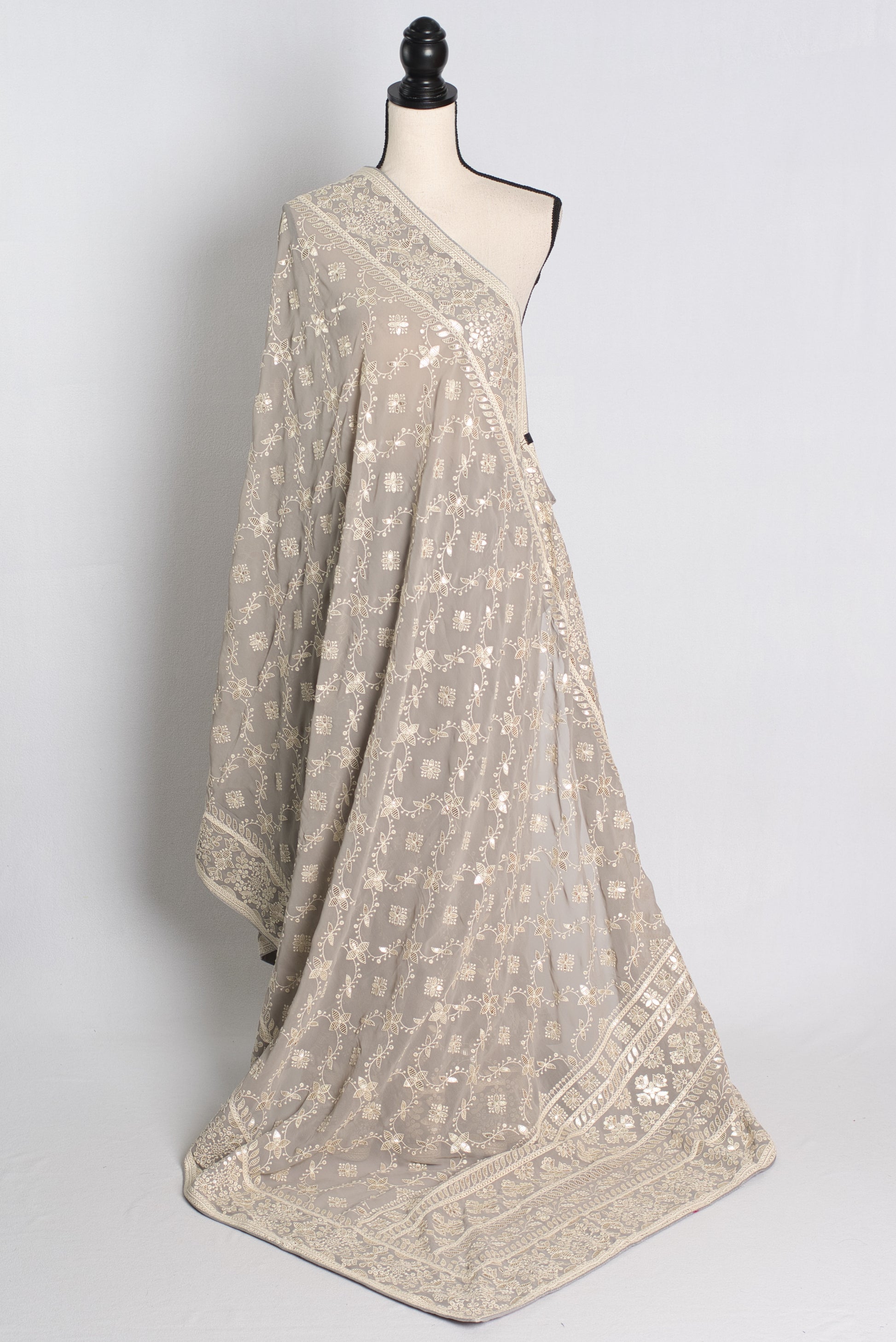 Grey Chikankari Georgette Partywear Saree.