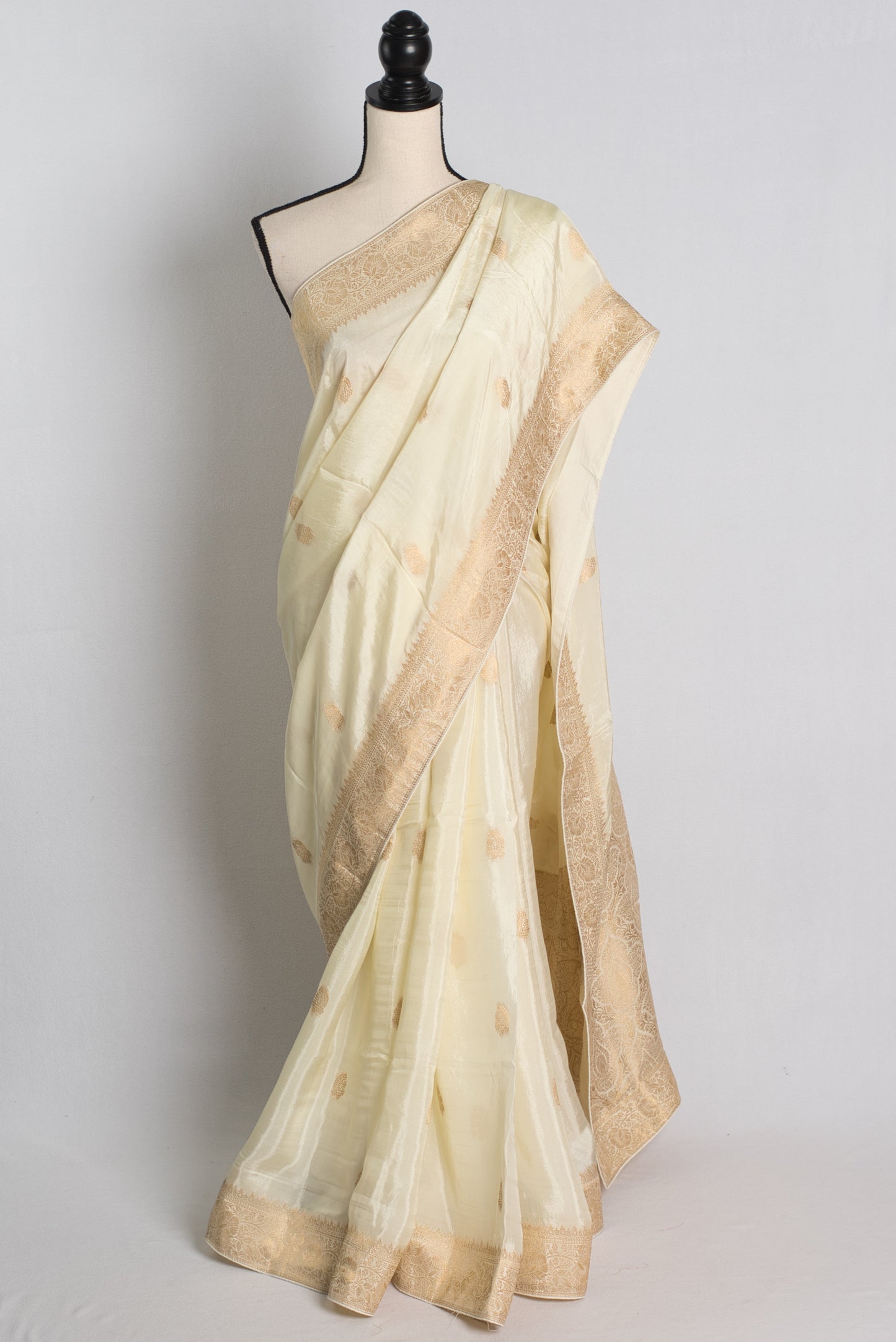 Soft Moonga Silk Banarasi Saree in Cream and Gold.