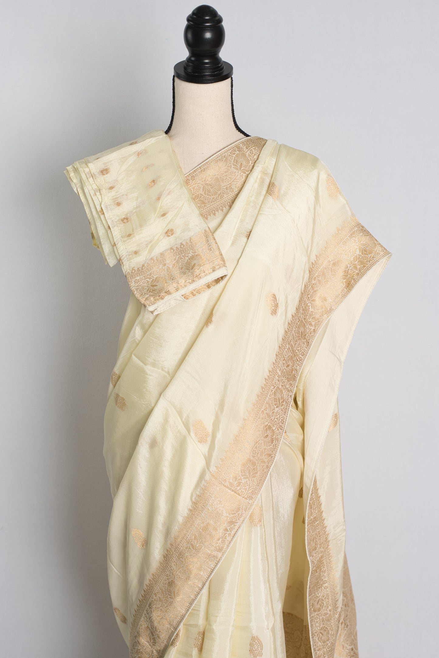 Soft Moonga Silk Banarasi Saree in Cream and Gold.