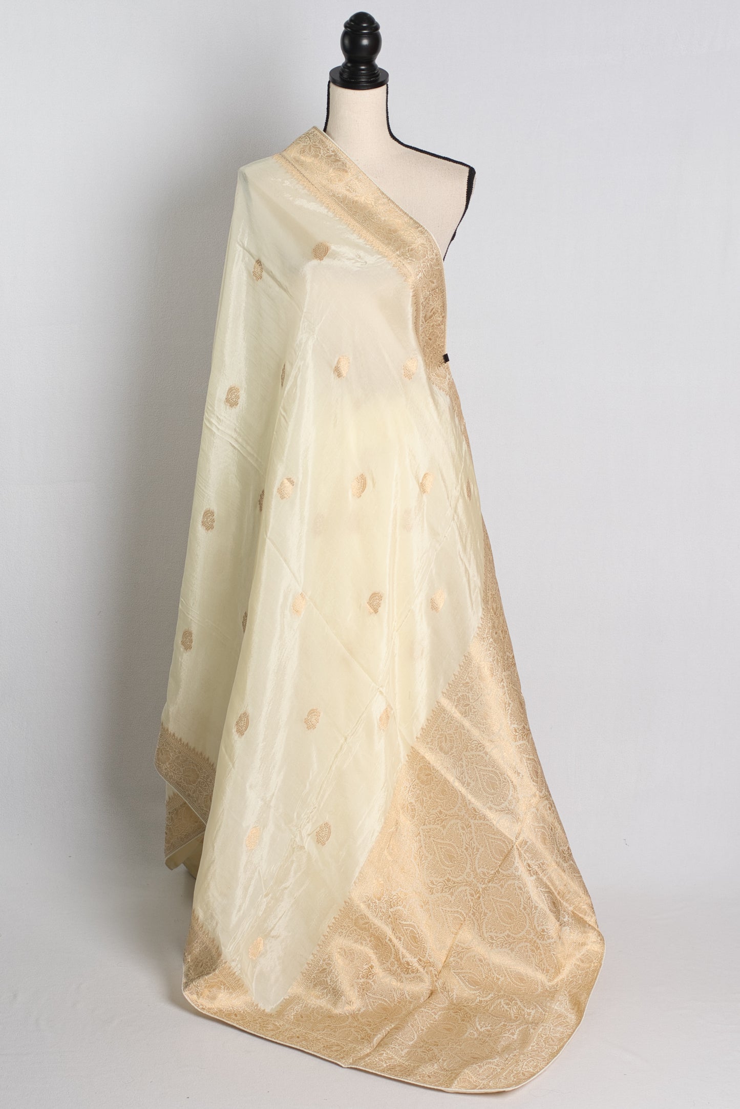 Soft Moonga Silk Banarasi Saree in Cream and Gold.