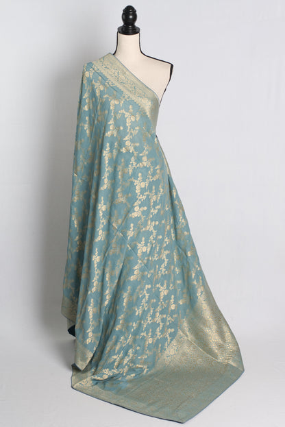 Georgette Banarasi Saree in Cloud Gray with 42 Size Stitched Blouse.