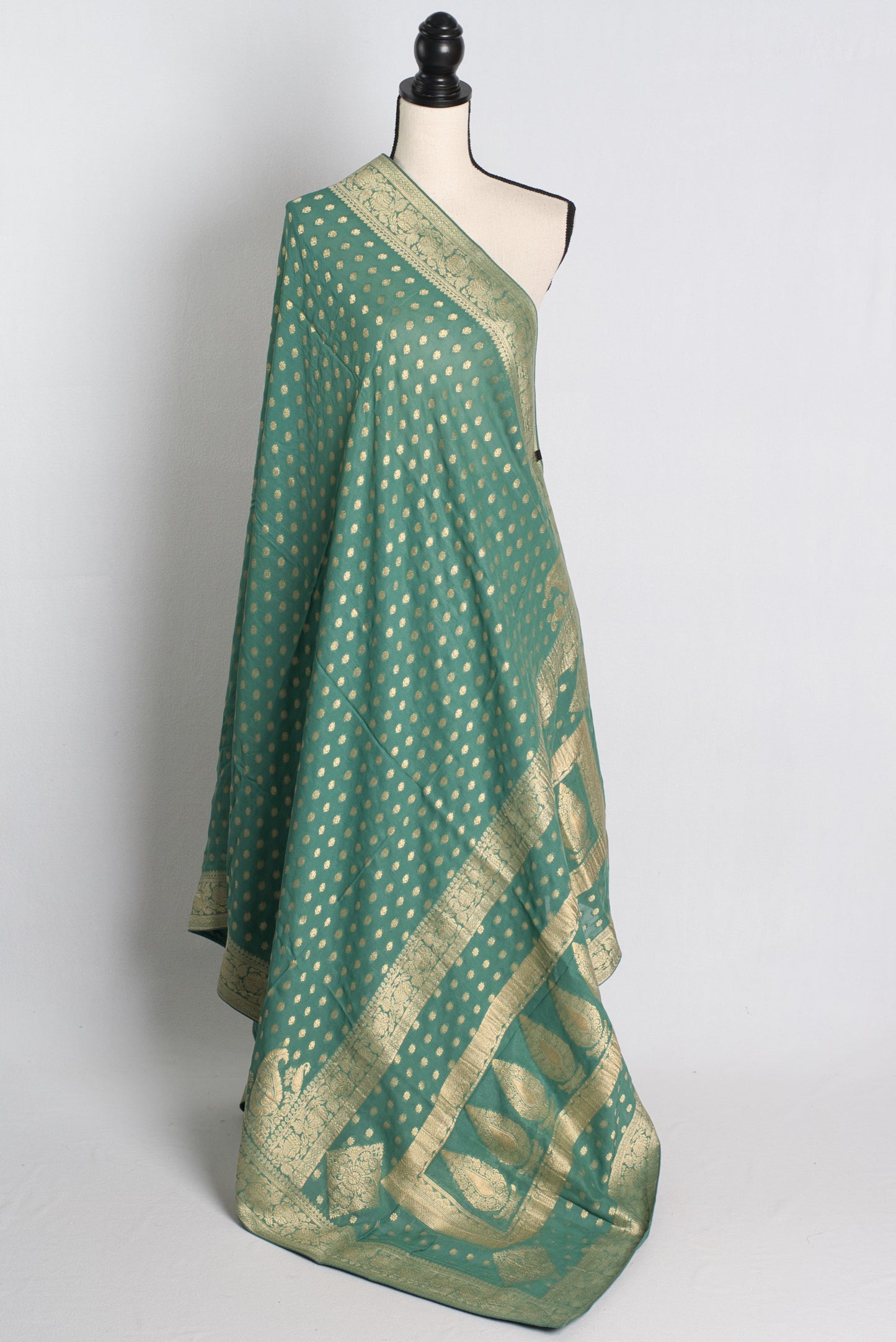 Green Georgette Banarasi Saree with 40 Size Stitched Blouse.