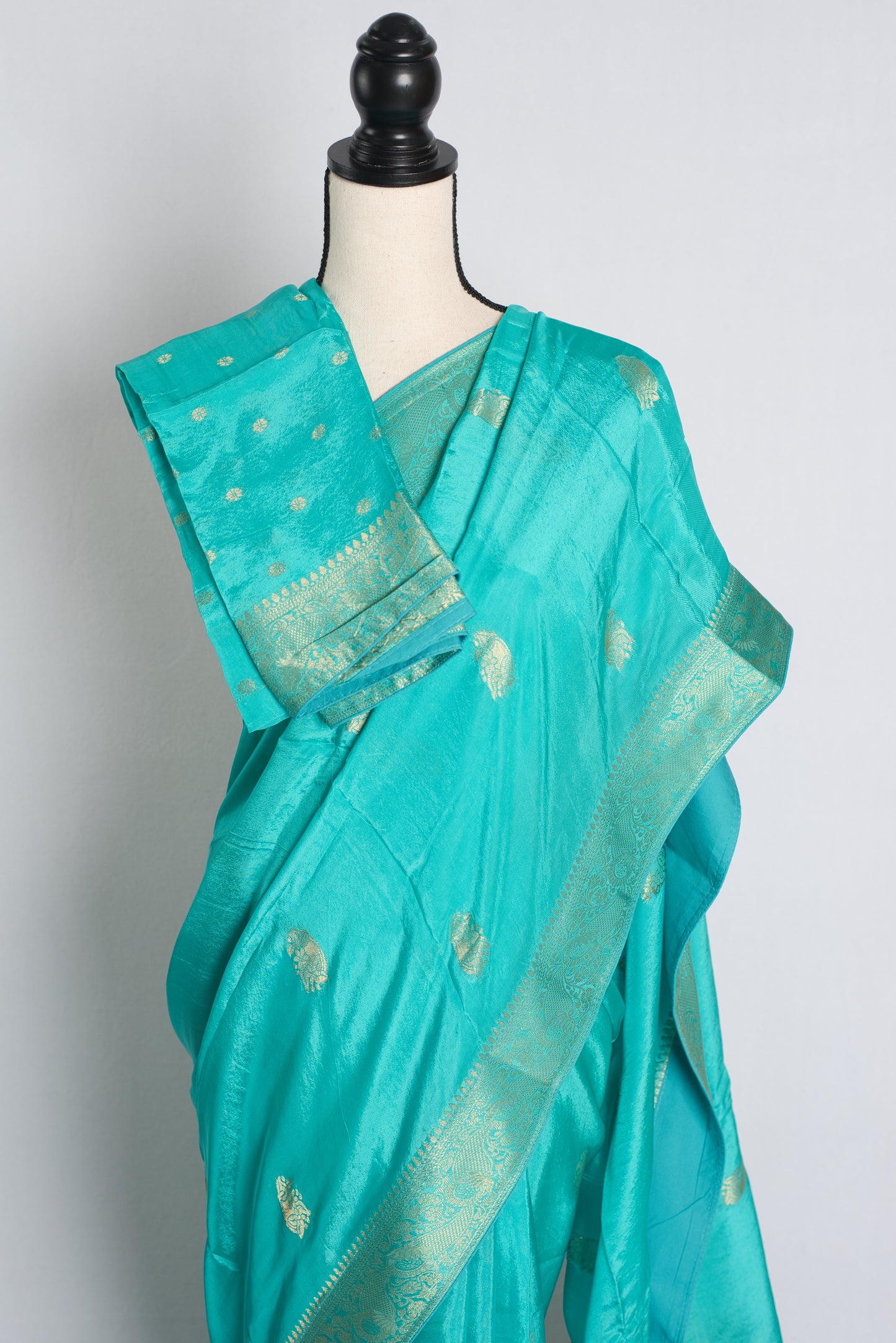 Soft Moonga Silk Banarasi Saree in Turquoise Blue and Gold.