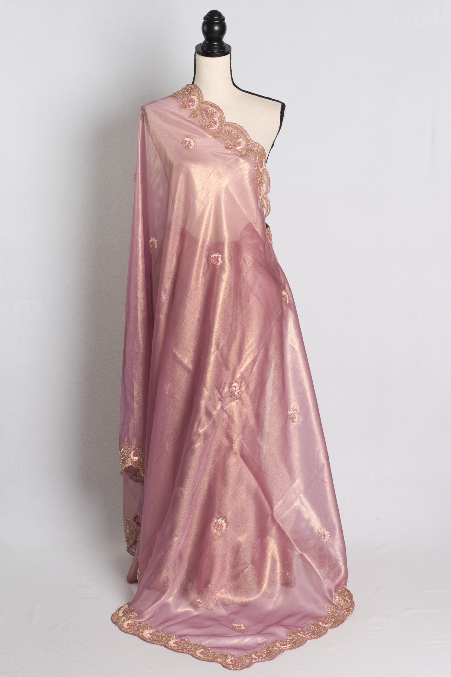 Hand Embroidery Party Wear Tissue Saree in Mauve.