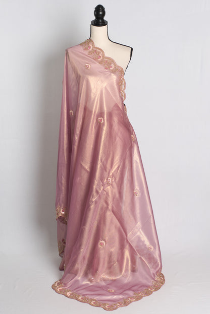 Hand Embroidery Party Wear Tissue Saree in Mauve.