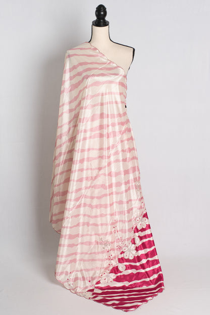 Semi Crepe Silk Designer Saree with Embroidery in Off White.