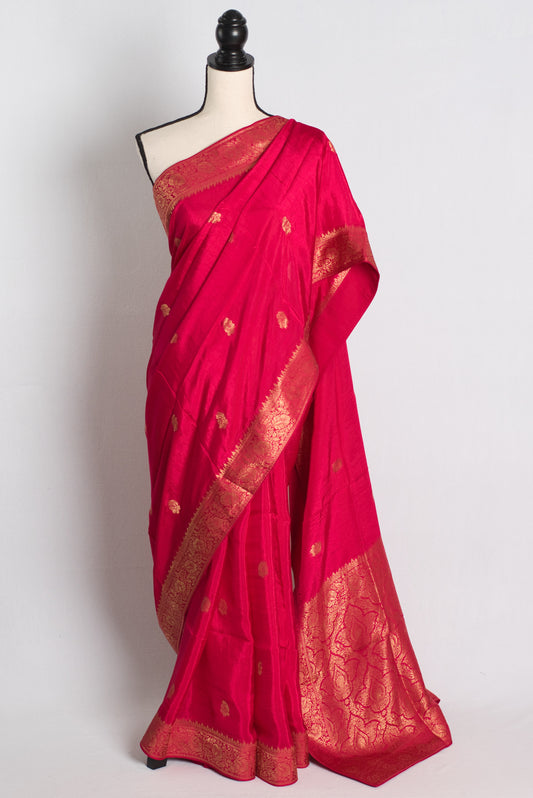 Soft Moonga Silk Banarasi Saree in Pink and Gold.