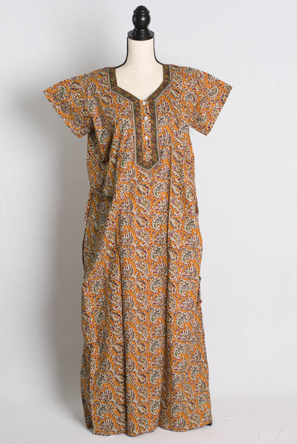 Pure Cotton Kalamkari Yellow Indian Nighty.