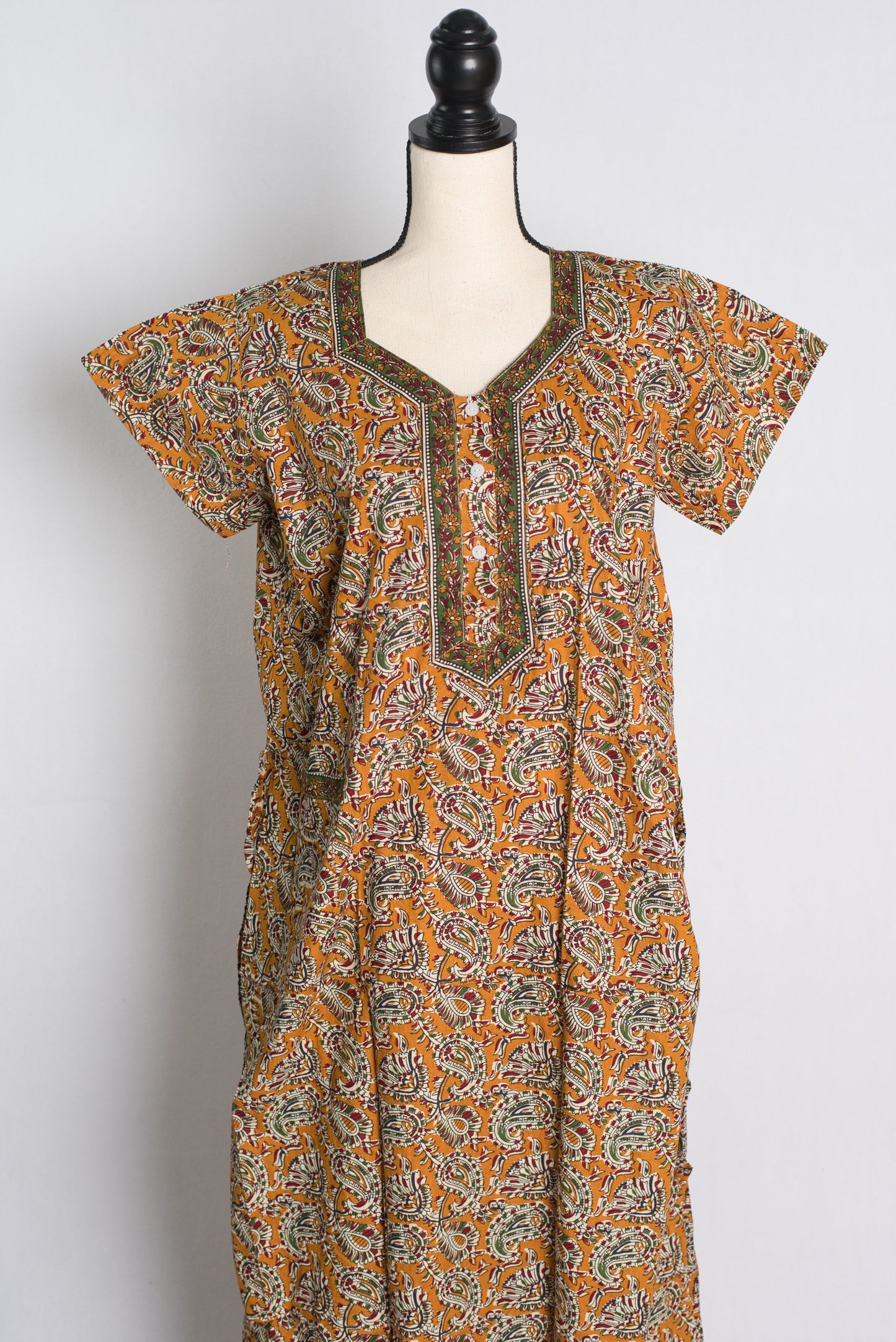 Pure Cotton Kalamkari Yellow Indian Nighty.