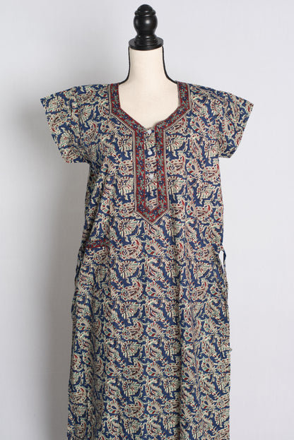 Pure Cotton Kalamkari Blue Indian Nighty.