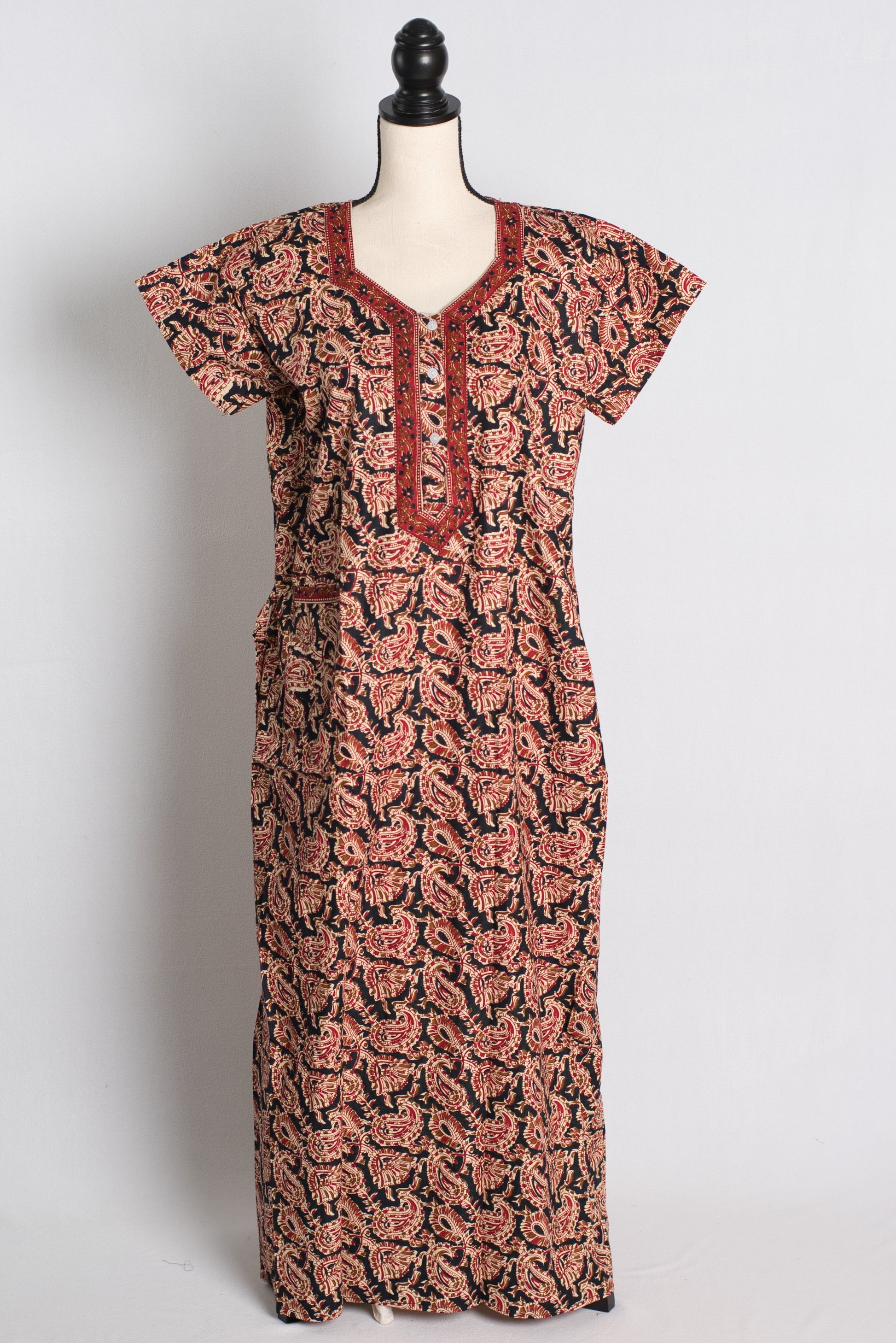 Pure Cotton Kalamkari Black Indian Nighty.