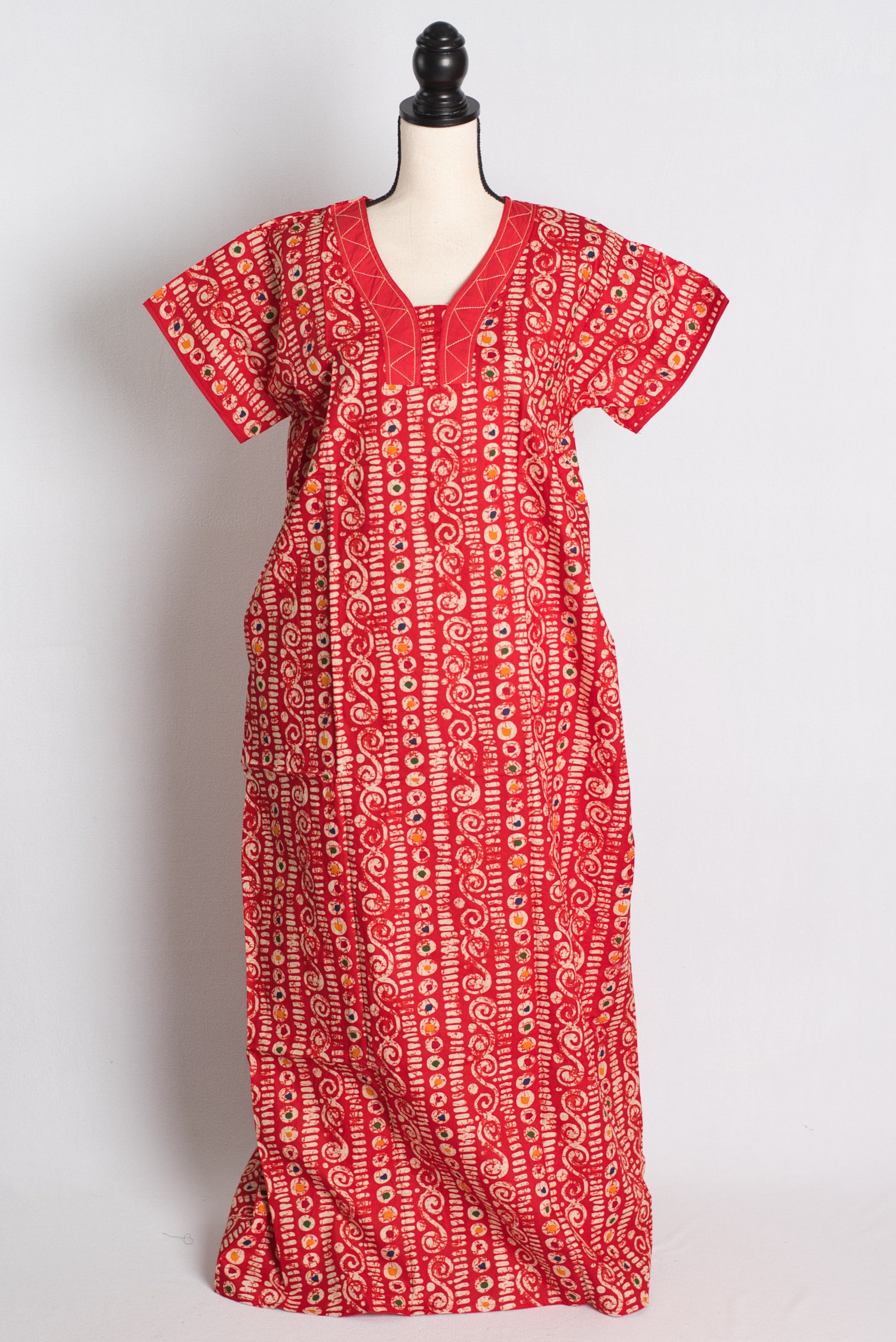 Pure Cotton Red Batik Printed Indian Nighty.