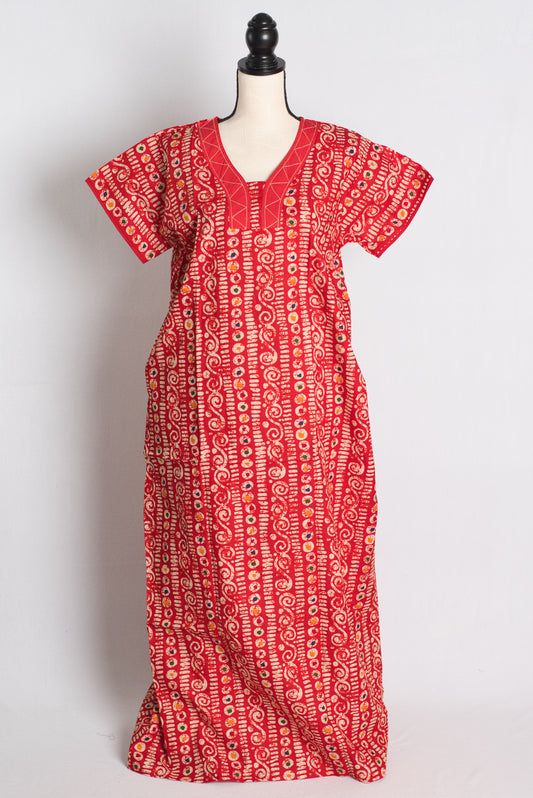 Pure Cotton Red Batik Printed Indian Nighty.