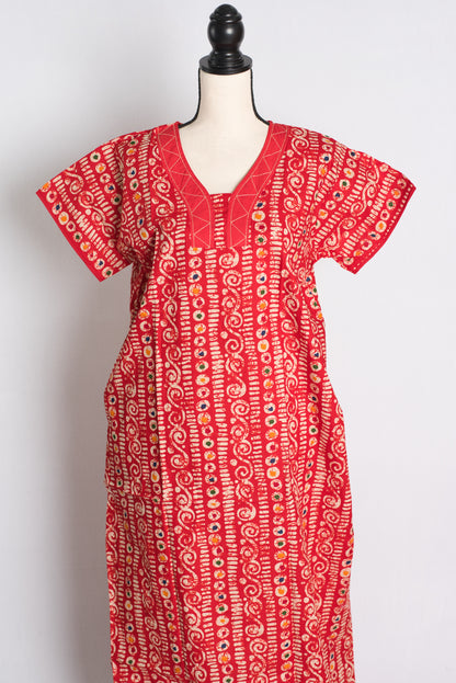 Pure Cotton Red Batik Printed Indian Nighty.